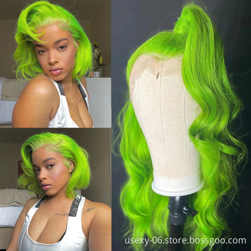 Customized virgin hair wigs full lace frontal 100% natural human hair wigs for women color straight full hd lace front green wig
